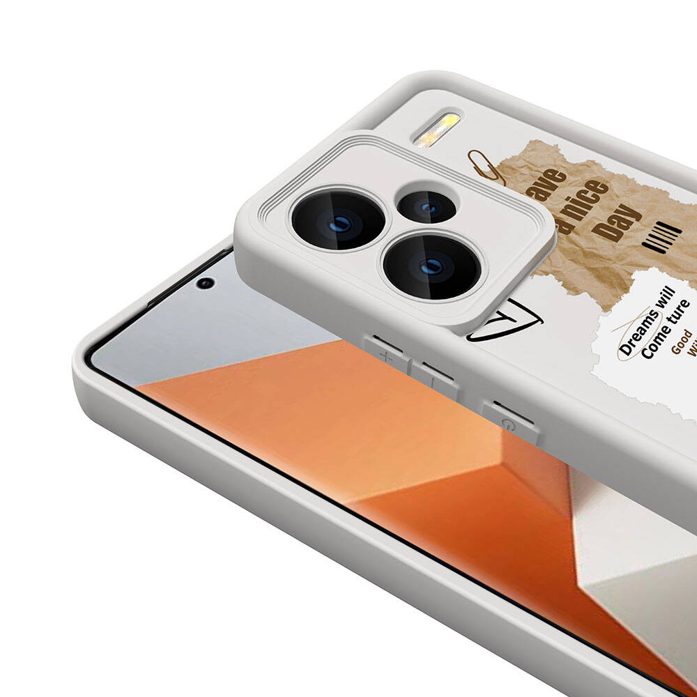 Xiaomi Redmi Note 13 Pro Plus 5G Kılıf Kamera Korumalı Baskılı Arka Yüzey Zore Klas Kapak Beyaz