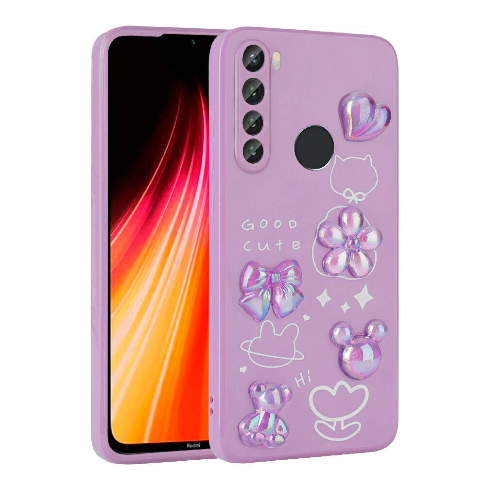 Xiaomi Redmi Note 8 Kılıf Kabartma Figürlü Parlak Zore Toys Silikon Kapak Pembe