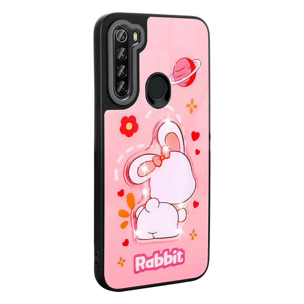 Xiaomi Redmi Note 8 Kılıf Parlayan Kabartmalı İkonik Figürlü Zore Amas Silikon Kapak Mor