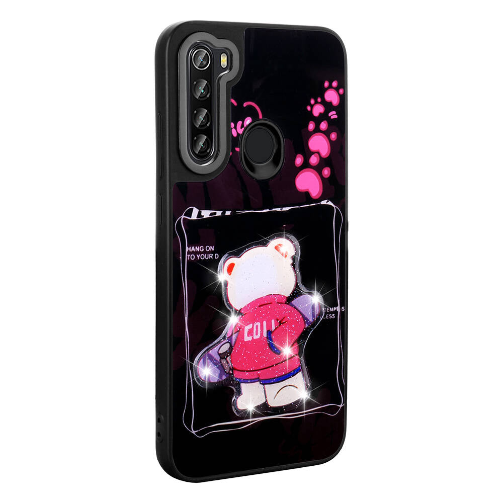 Xiaomi Redmi Note 8 Kılıf Parlayan Kabartmalı İkonik Figürlü Zore Amas Silikon Kapak Beyaz