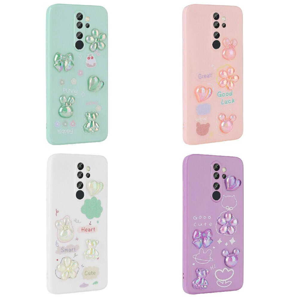 Xiaomi Redmi Note 8 Pro Kılıf Kabartma Figürlü Parlak Zore Toys Silikon Kapak Mor