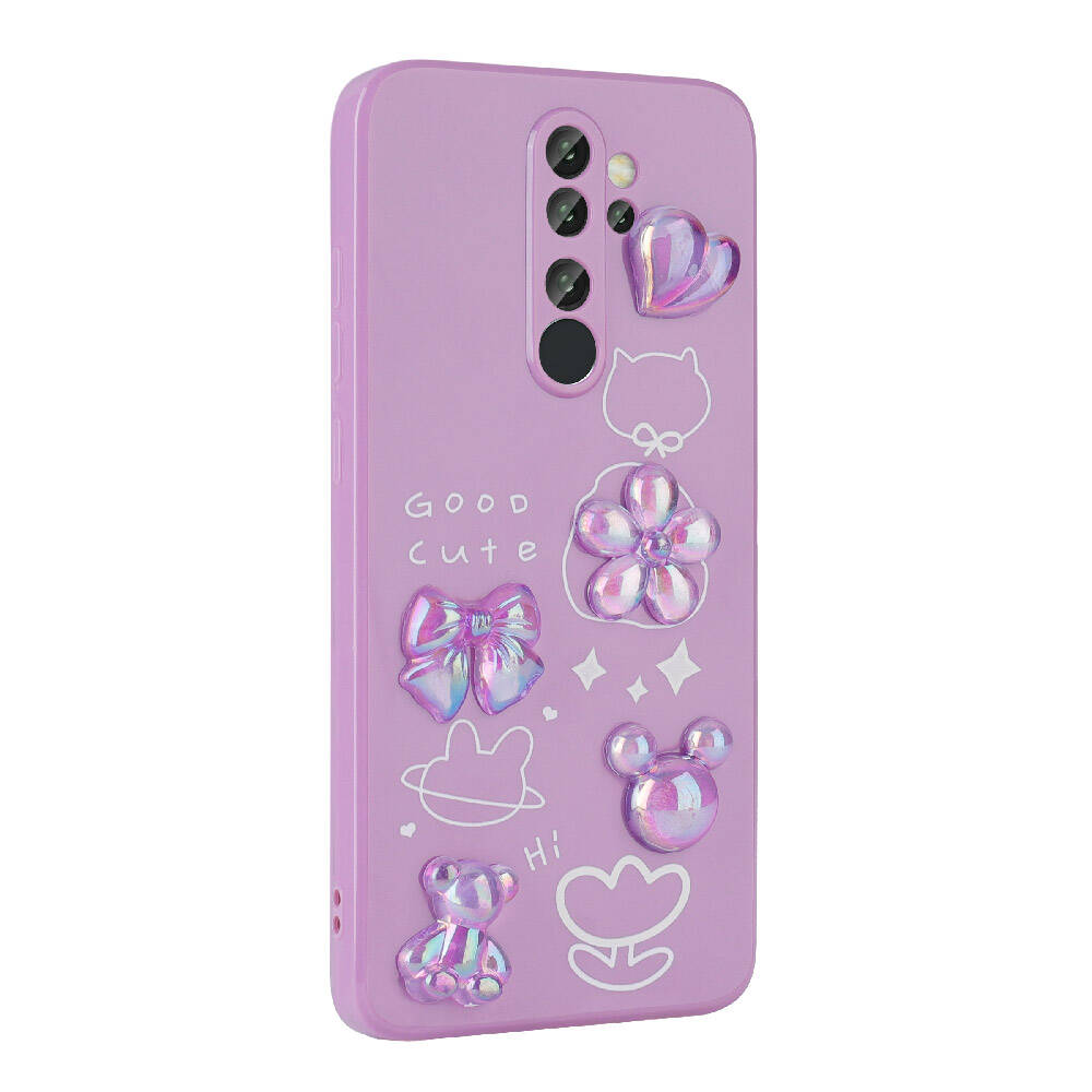 Xiaomi Redmi Note 8 Pro Kılıf Kabartma Figürlü Parlak Zore Toys Silikon Kapak Pembe