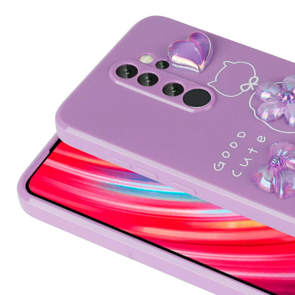Xiaomi Redmi Note 8 Pro Kılıf Kabartma Figürlü Parlak Zore Toys Silikon Kapak Pembe