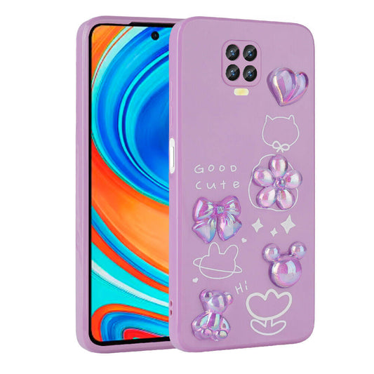 Xiaomi Redmi Note 9 Pro Kılıf Kabartma Figürlü Parlak Zore Toys Silikon Kapak Mor
