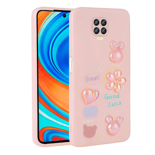 Xiaomi Redmi Note 9 Pro Kılıf Kabartma Figürlü Parlak Zore Toys Silikon Kapak Pembe