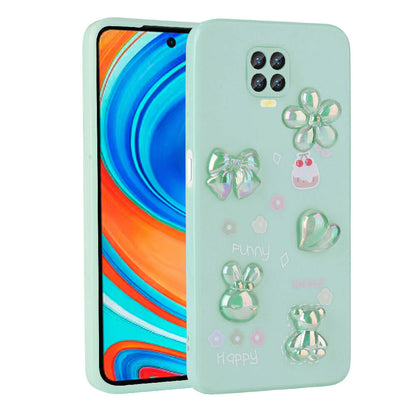Xiaomi Redmi Note 9 Pro Kılıf Kabartma Figürlü Parlak Zore Toys Silikon Kapak Açık Yeşil