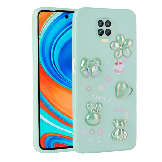 Xiaomi Redmi Note 9 Pro Kılıf Kabartma Figürlü Parlak Zore Toys Silikon Kapak Açık Yeşil