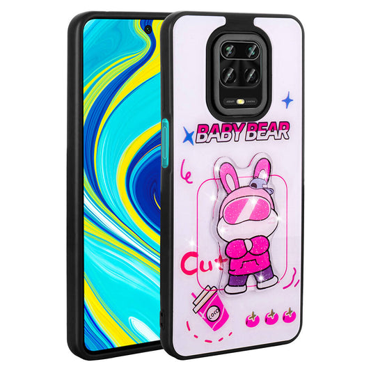 Xiaomi Redmi Note 9 Pro Kılıf Parlayan Kabartmalı İkonik Figürlü Zore Amas Silikon Kapak Pembe