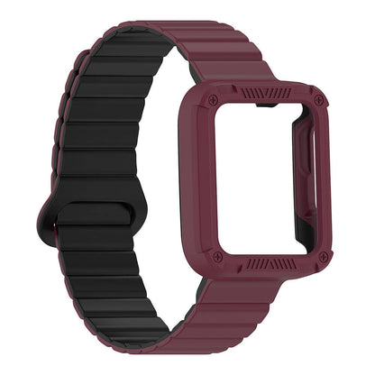 Xiaomi Redmi Watch 1 Silikon Kordon Zore KRD-105 Strap Kayış Koyu Kırmızı-Siyah