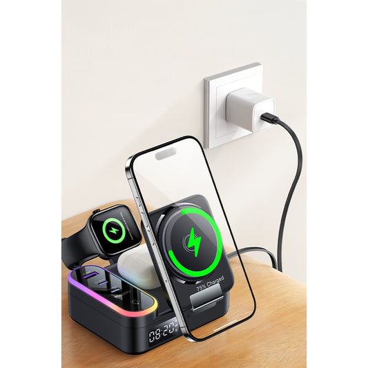 Yesido DS38 8in1 Katlanabilir Dijital Saat Göstergeli 65W Kablosuz Şarj Destekli Masaüstü Kablosuz Şarj Standı