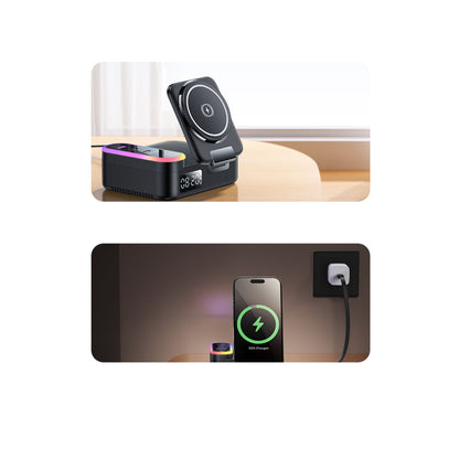 Yesido DS38 8in1 Katlanabilir Dijital Saat Göstergeli 65W Kablosuz Şarj Destekli Masaüstü Kablosuz Şarj Standı