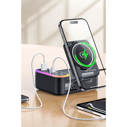 Yesido DS38 8in1 Katlanabilir Dijital Saat Göstergeli 65W Kablosuz Şarj Destekli Masaüstü Kablosuz Şarj Standı