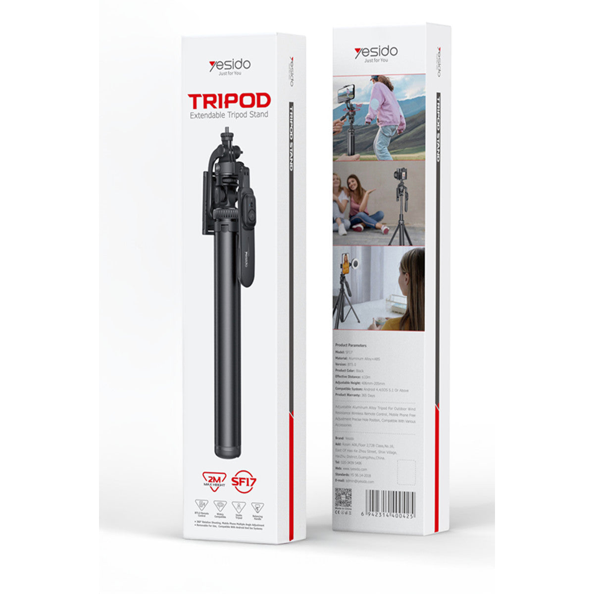 Yesido SF17 360 Derece Bluetooth 5.0 Kontrollü 2M Tripodlu Selfie Gimbal