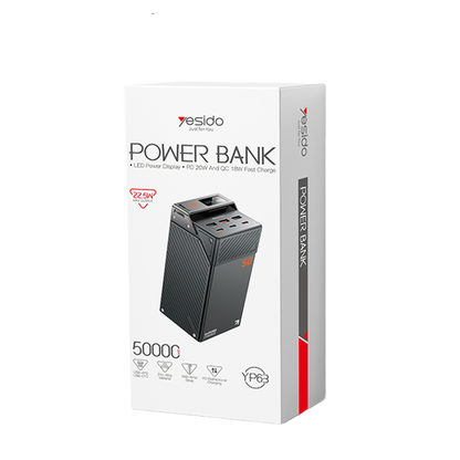 Yesido YP63 50000mAh Hızlı Şarj Powerbank - Siyah