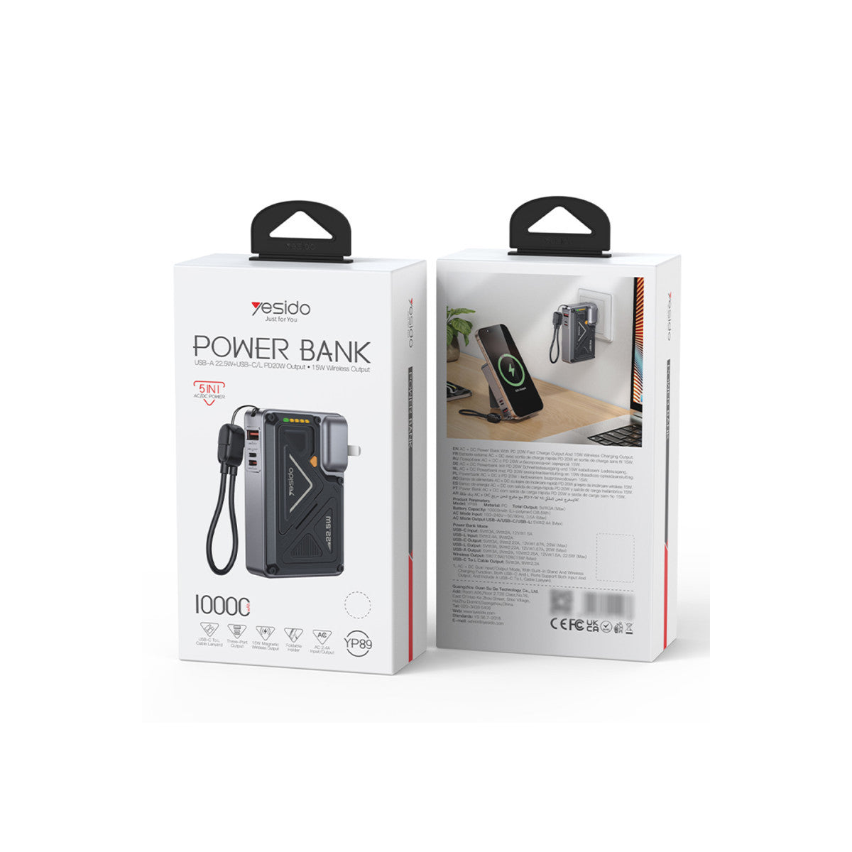 Yesido YP89 Akım Korumalı ve Stantlı 10.000 mAh 5in1 22.5W PD ve 15W Kablosuz Hızlı Şarj Destekli Magsafe Powerbank