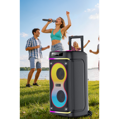 Yesido YSW44 Taşınabilir 60W Çift 8 Hoparlörlü RGB Işıklı Tekerlekli Bluetooth Hoparlör - Siyah