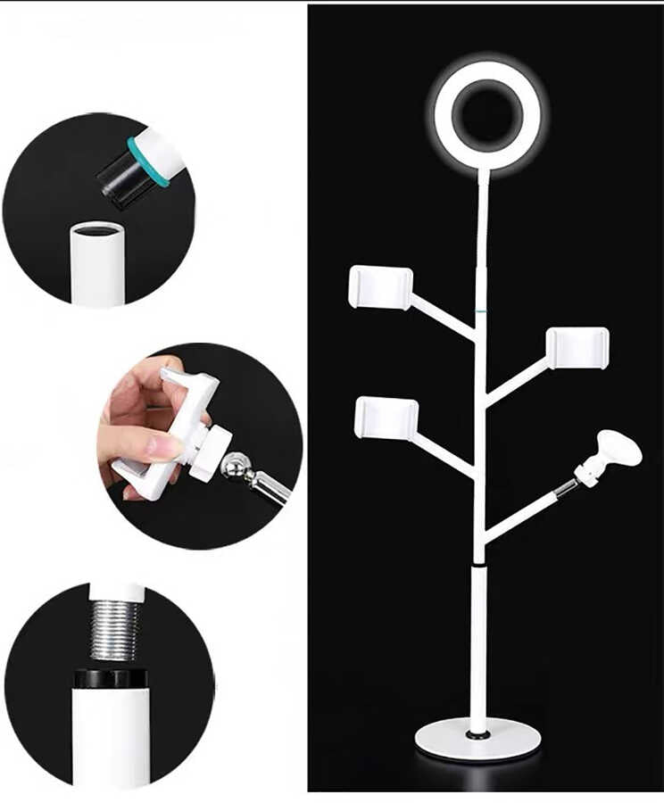 Zore Professional Live Stream Işıklı Telefon Tutucu Ring Light Siyah
