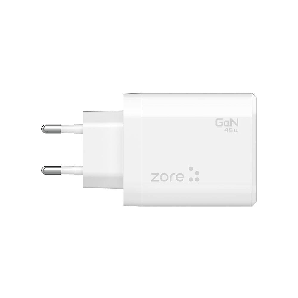 Zore Always-02 GaN Tech Type-C PD4.0 USB-A QC3.0 Hızlı Şarj Özellikli Seyahat Şarj Başlığı 45W Beyaz