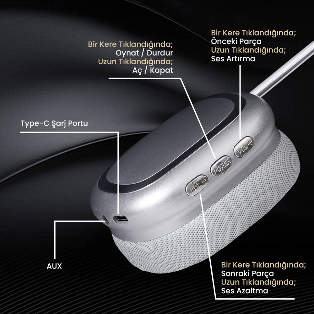 Zore B35 Ayarlanabilir ve Katlanabilir Kulak Üstü Bluetooth Kulaklık Siyah