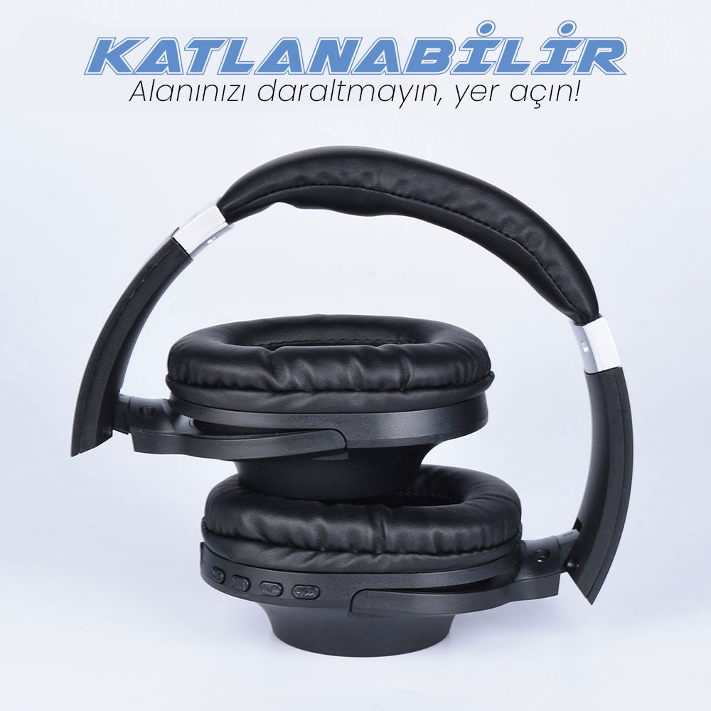 Zore BT850 Ayarlanabilir ve Katlanabilir 90 Derece Dönebilen Kulak Üstü Bluetooth Kulaklık Siyah