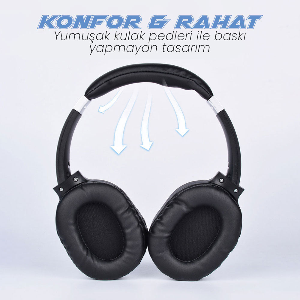 Zore BT850 Ayarlanabilir ve Katlanabilir 90 Derece Dönebilen Kulak Üstü Bluetooth Kulaklık Gri