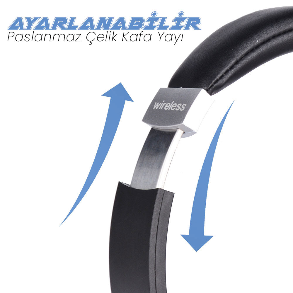 Zore BT850 Ayarlanabilir ve Katlanabilir 90 Derece Dönebilen Kulak Üstü Bluetooth Kulaklık Siyah