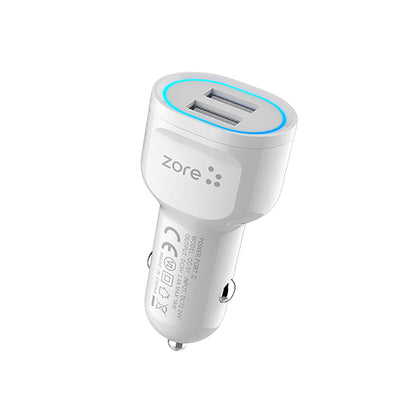 Zore CC-01 Hızlı Şarj Özellikli LED Işıklı Dual USB Araç Şarj Başlığı 18W Beyaz