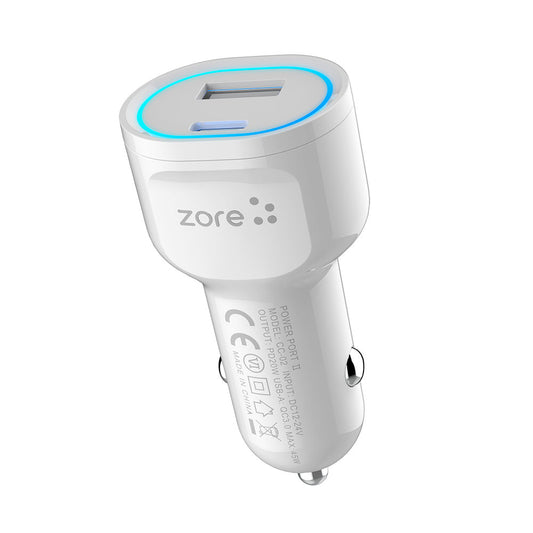 Zore CC-02 Hızlı Şarj Özellikli LED Işıklı QC 3.0 USB-A ve Type-C PD Araç Şarj Başlığı PD 20W Beyaz