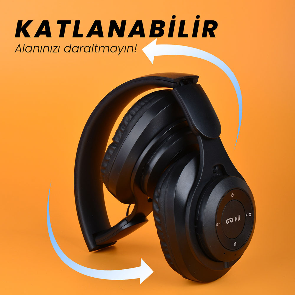 Zore M6 Plus Ayarlanabilir ve Katlanabilir Kulak Üstü Bluetooth Kulaklık Siyah