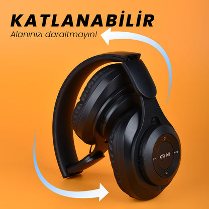 Zore M6 Plus Ayarlanabilir ve Katlanabilir Kulak Üstü Bluetooth Kulaklık Siyah