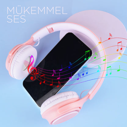 Zore M6 Pro Ayarlanabilir ve Katlanabilir Kulak Üstü Bluetooth Kulaklık Pembe