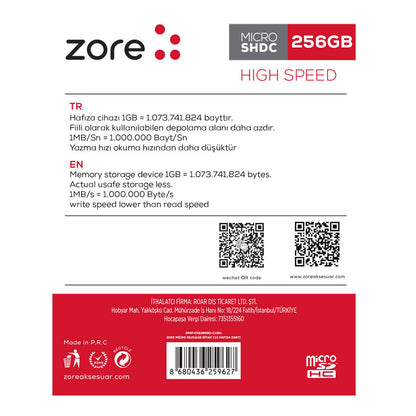 Zore Micro SD Hafıza Kartı 256GB Siyah