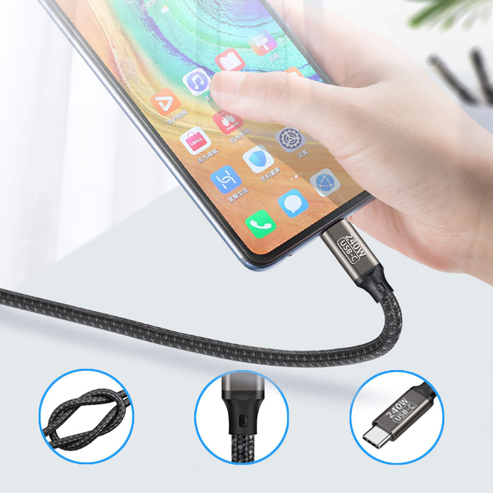 Zore QG02 Type-C to Type-C PD3.1 Data Kablosu 240W 480Mbps 3 Metre Siyah