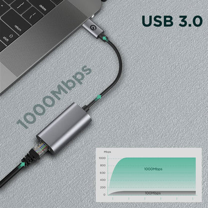 Zore QG03 USB-A to RJ45 USB3.0 Ethernet Dönüştürücü Kablo 1000Mbps 22cm Siyah