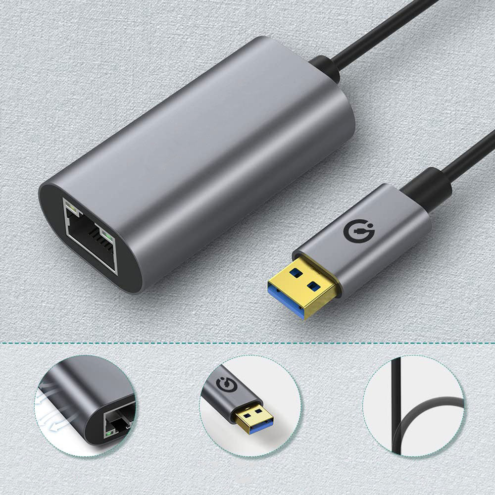 Zore QG03 USB-A to RJ45 USB3.0 Ethernet Dönüştürücü Kablo 1000Mbps 22cm Siyah