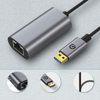 Zore QG03 USB-A to RJ45 USB3.0 Ethernet Dönüştürücü Kablo 1000Mbps 22cm Siyah