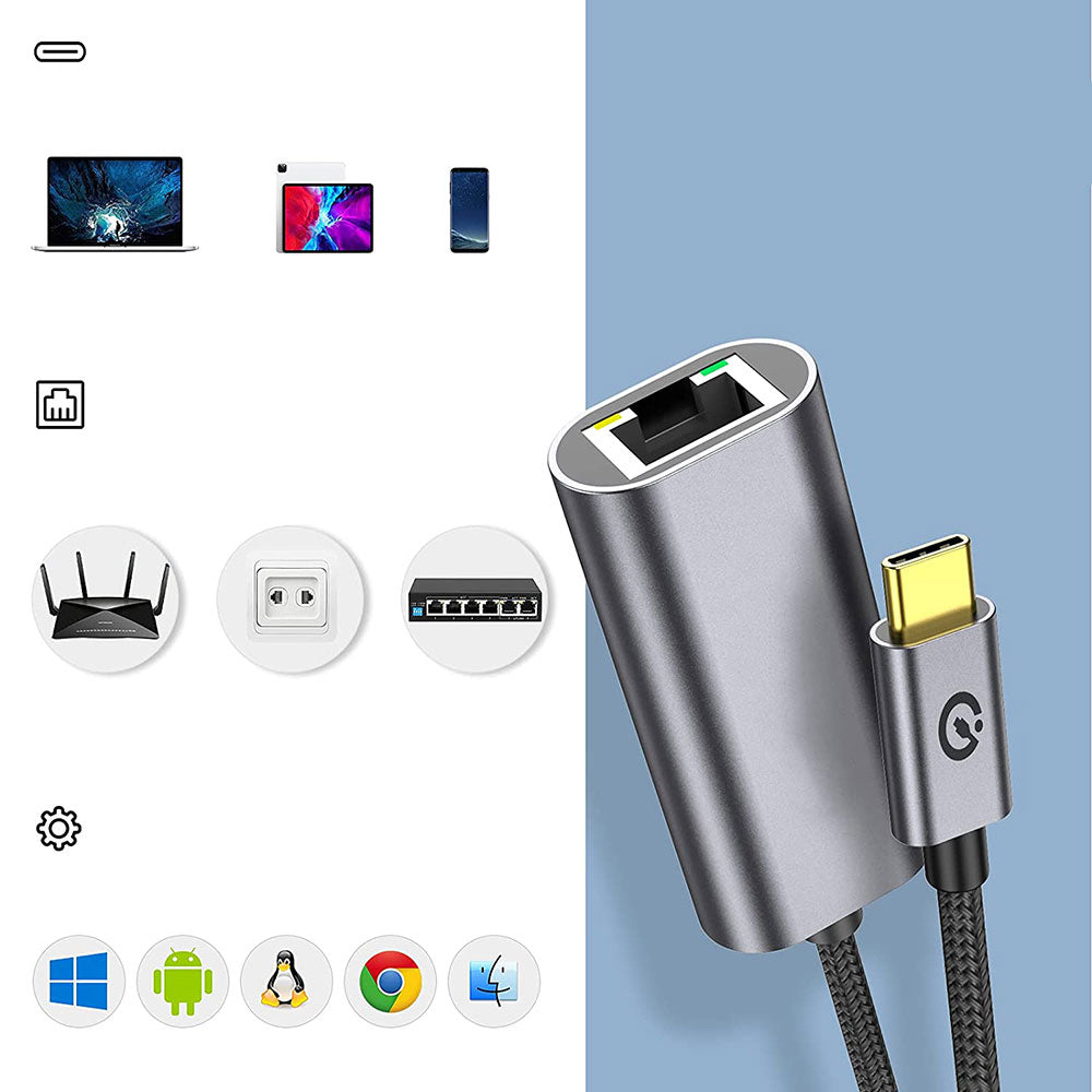 Zore QG04 Type-C to RJ45 Ethernet Dönüştürücü Kablo 1024Mbps 22cm Siyah