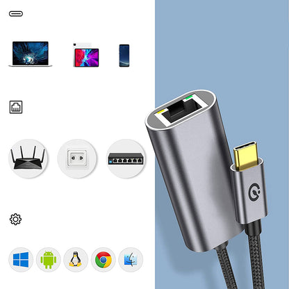 Zore QG04 Type-C to RJ45 Ethernet Dönüştürücü Kablo 1024Mbps 22cm Siyah