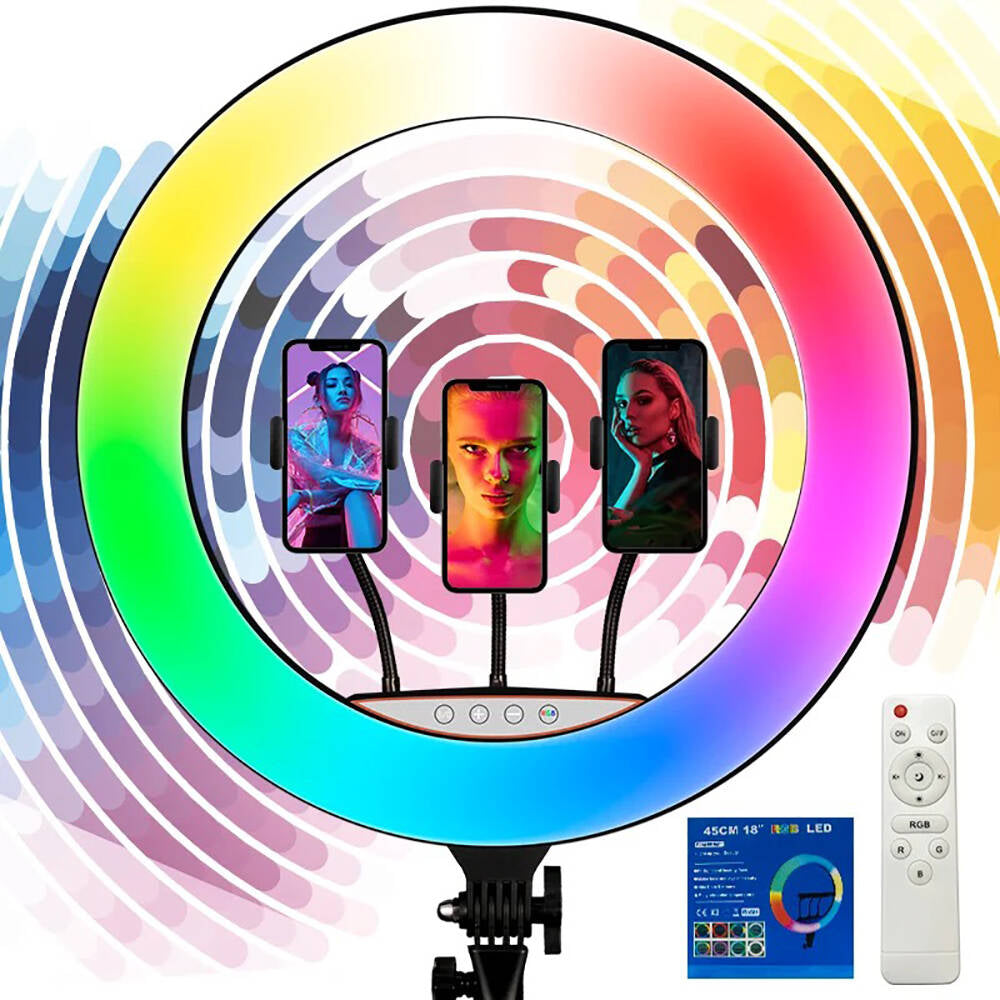 Zore RGB Light 45cm Işıklı Telefon Tutucu Ring Light Siyah