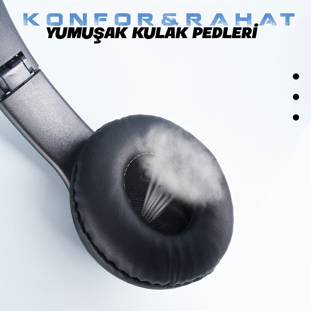 Zore ST95 Güçlü Ses Özelliği Ayarlanabilir ve Katlanabilir Kulak Üstü Bluetooth Kulaklık Siyah